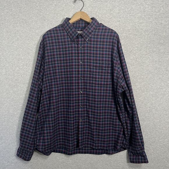 Jos A Bank 1905 Flannel Shirt Mens 2XL Slim Fit Blue Plaid Tartan Button Down - Picture 1 of 14